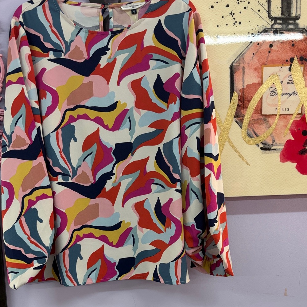 Abstract Multi-Color Long Sleeve Women's Blouse